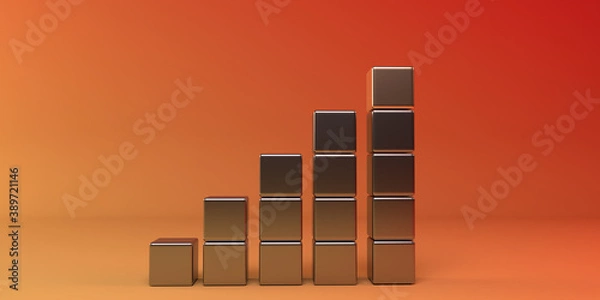 Fototapeta Abstract geometric scene made of metal cubes in the form of a graph. Minimal concept. 3d render