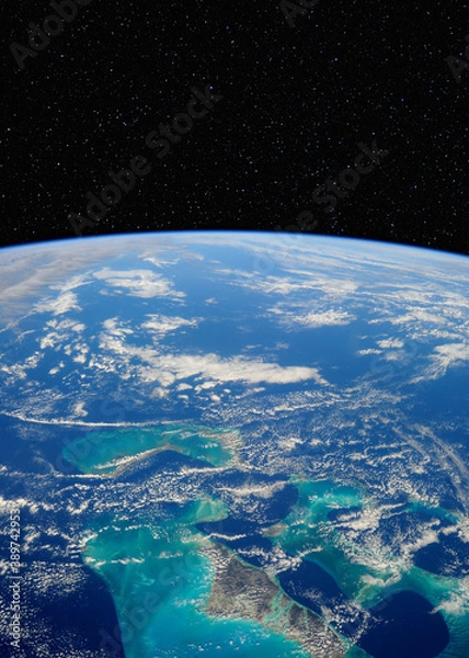 Fototapeta The Bahamas from the International Space Station (ISS) with stars in the background. Elements of this image supplied by NASA.