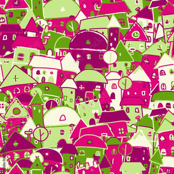 Fototapeta Colorful city, seamless pattern for your design