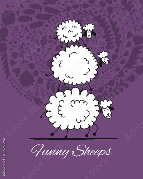 Fototapeta Funny sheeps, sketch for your design