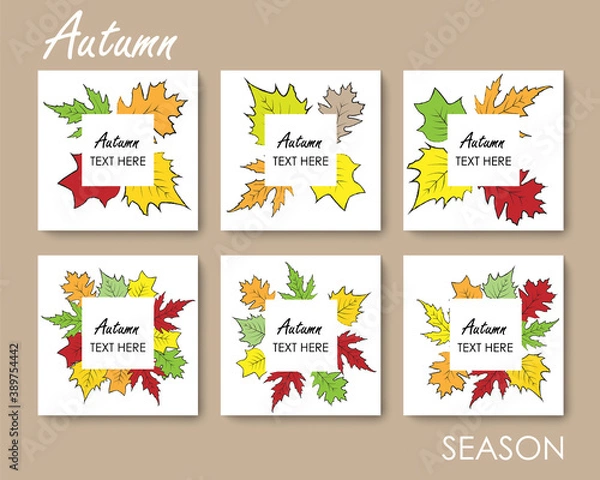 Fototapeta Social media editable post banner with autumn falling leaves theme. Web banners with editable text. Clear and simple design, vector illustration, social, media.