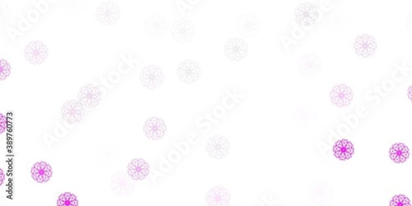 Fototapeta Light pink vector doodle pattern with flowers.