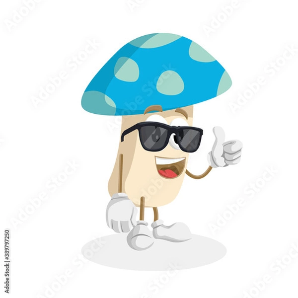 Fototapeta Mushroom logo mascot thumb pose