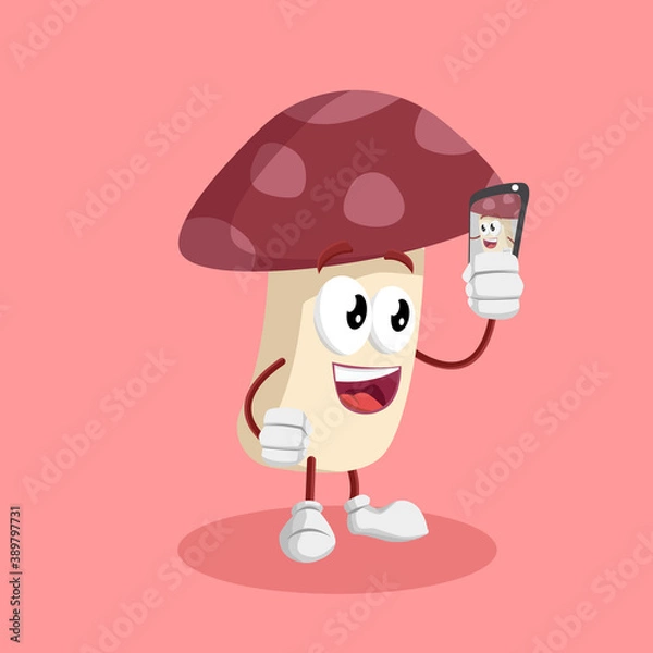 Fototapeta Mushroom Logo mascot with selfie pose