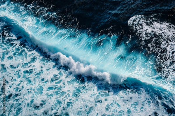 Obraz Aerial view to waves in ocean Splashing Waves. Blue clean wavy sea water