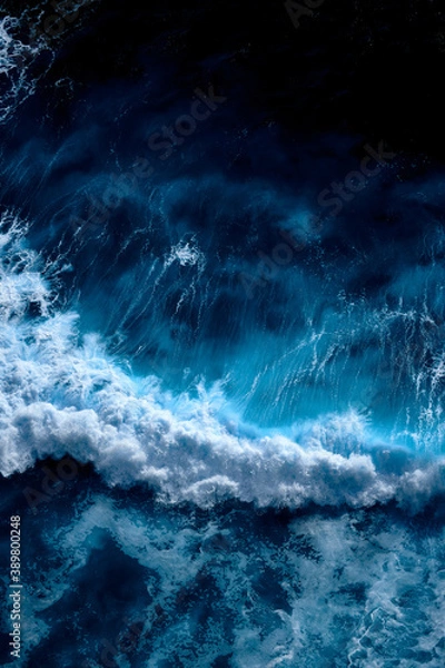 Obraz Aerial view to waves in ocean Splashing Waves. Blue clean wavy sea water