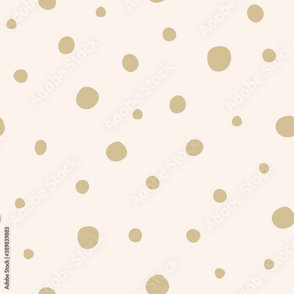 Fototapeta Cute hand drawn gold snow polka dots seamless pattern on pink background. Christmas snowflakes. Great for winter fabric, textile, nursery decoration, Christmas wrapping paper, scrapbooking. Surface