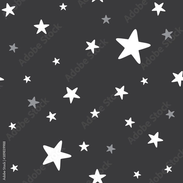 Fototapeta Cute baby boy nursery seamless pattern with white stars on black background. Perfect for fabric, textile, boys fashion. Surface pattern design.