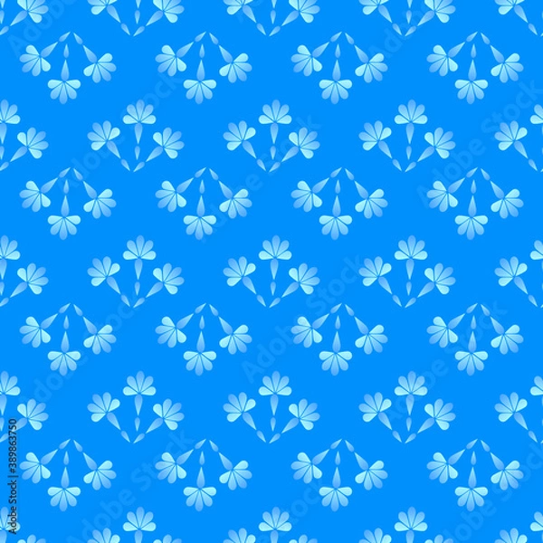 Fototapeta Vector seamless pattern with floral, repeating element. Pattern with a blue flower on a blue background. Use in textiles, clothing, wallpaper, design, baby backgrounds, wrapping paper.