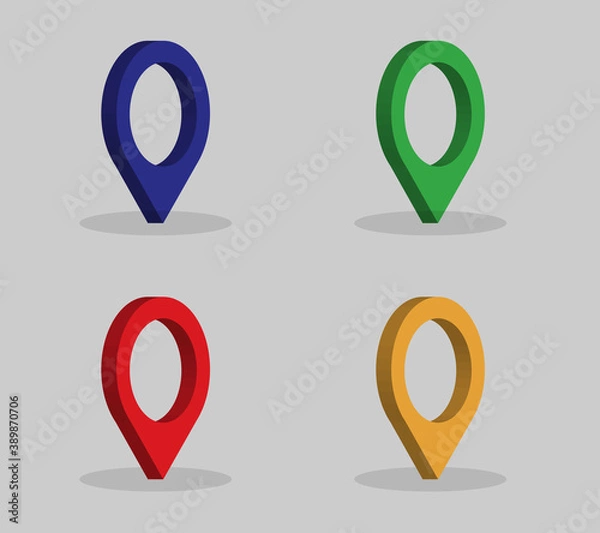 Obraz Set pin map marker pointer icon, GPS location flat symbol.