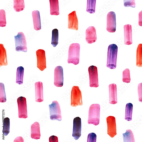 Obraz Watercolor brush strokes on white background. Seamless abstract fashion pattern. Multicolored hand drawn stains. Trendy vector illustration.