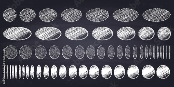Obraz Chalk drawn circles and ovals. Hand drawn geometric figures on chalkboard background.	
