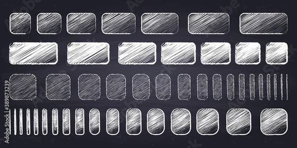 Obraz Chalk drawn squares and rectangles with rounded corners. Hand drawn geometric figures on chalkboard background.	