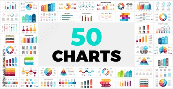 Obraz 50 Charts Pack. Infographics for your presentation. Perfect for any industry from business or marketing to startup and data science.