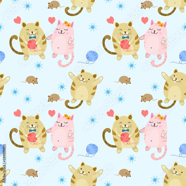 Fototapeta Cute fat cat and rat seamless pattern. This pattern can use for fabric textile wallpaper wrap paper.