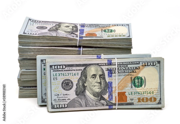 Fototapeta New design dollar bundles isolated on white background. Including clipping path	