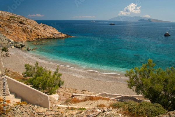 Fototapeta View over Vardia beach in Karavostasis town at Folegandros island, Greece