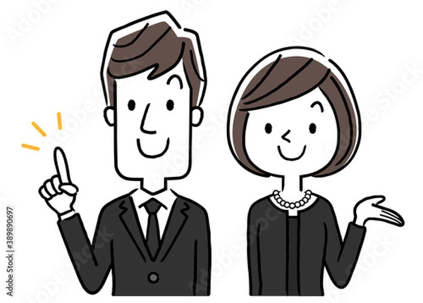 Fototapeta ベクターイラスト素材：喪服を着た男性、説明、紹介、案内
