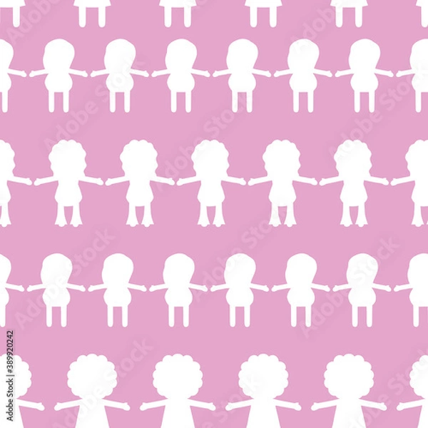 Obraz Pink dolls holding hands. Seamless repeat vector pattern. 