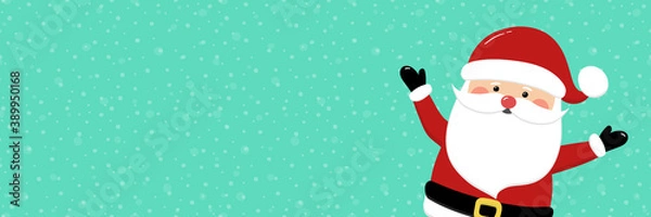 Fototapeta Happy Santa Claus on background with snowflakes and copyspace. Christmas banner. Vector