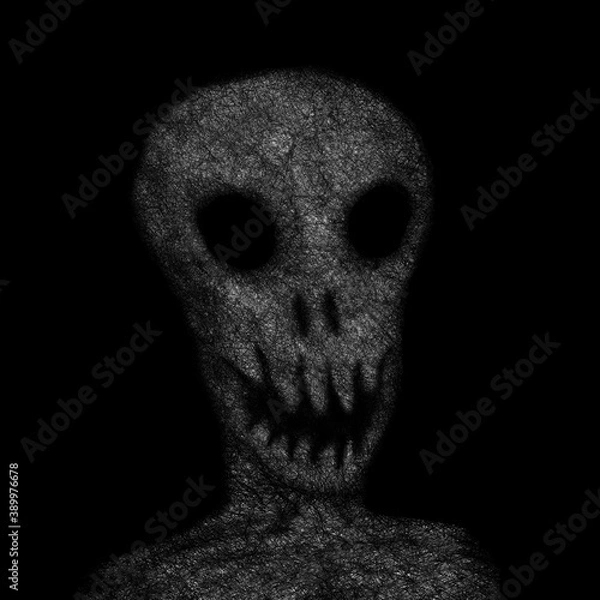 Fototapeta Toothy alien or undead on black background, digital painting, concept for suspense and horror.