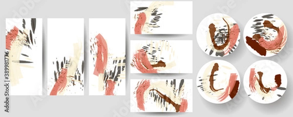 Fototapeta Elegant natural pastel muted pale calm tones card templates set. Collection of romantic invitations with gold abstraction background lines colors Vector eps10