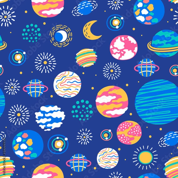 Fototapeta Seamless space pattern. Great for fabric, textile, wrapping paper. Vector Illustration
