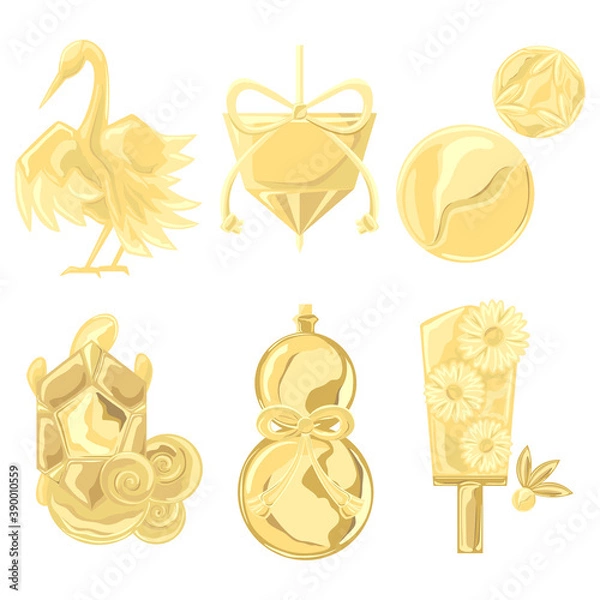 Fototapeta 金のお正月縁起物アイコン風イラスト

