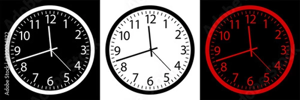 Obraz round wall clock icon on white background. Mechanical watch for measuring time. Vector