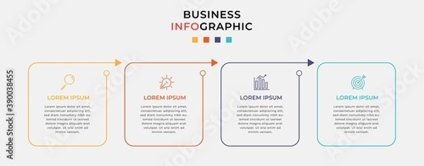 Fototapeta Business Infographic design template Vector with icons and 4 four options or steps. Can be used for process diagram, presentations, workflow layout, banner, flow chart, info graph