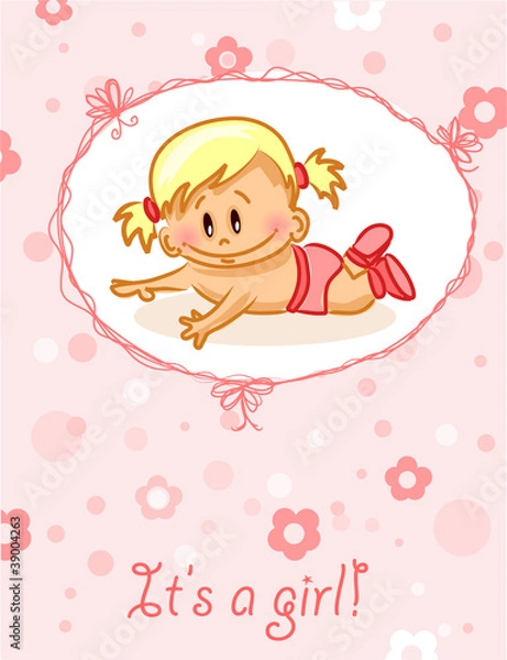 Fototapeta Объявление карты девочка, вектор фон