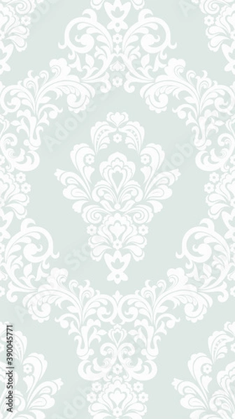 Fototapeta Seamless grey background with white pattern in baroque style. Vector retro illustration. Ideal for printing on fabric or paper for wallpapers, textile, wrapping. 