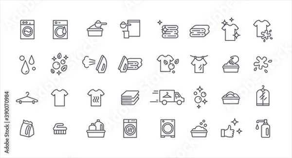 Obraz Laundry service thin vector set, housework outline template
