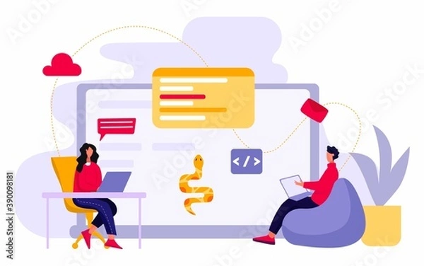 Fototapeta Development. Code language sign. Programming coding and developing concept.