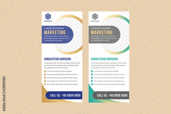 Fototapeta Roll up business brochure flyer banner design vertical template vector, product presentation with abstract geometric style, modern publication x-banner. circle photo space. white background.