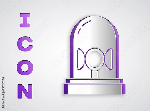 Fototapeta Paper cut Flasher siren icon isolated on grey background. Emergency flashing siren. Paper art style. Vector.