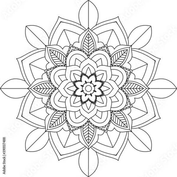 Fototapeta Easy Mandala coloring book simple and basic for beginners, seniors and children. Set of Mehndi flower pattern for Henna drawing and tattoo. Decoration in ethnic oriental, Indian style.