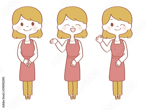 Fototapeta エプロンの女性　セット／赤ベース