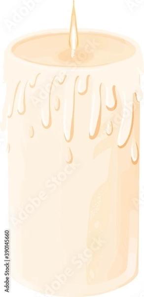 Fototapeta Simple minimal magical beige white burning candle icon illustration vector design element isolated on a white background