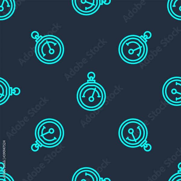 Fototapeta Green line Barometer icon isolated seamless pattern on blue background. Vector.