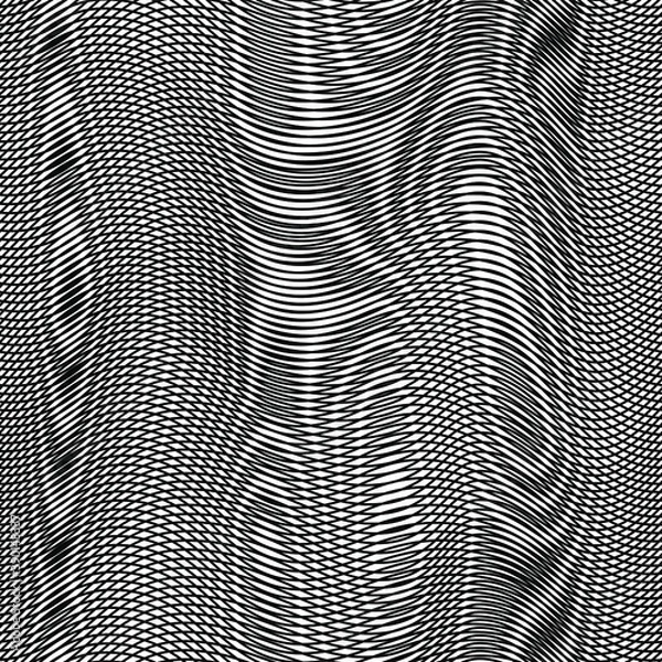 Fototapeta Moire seamless holographic vector background. Moire texture wavy lines optical illusion abstract background. TV screen effect. Distorted shapeful lines wallpaper.