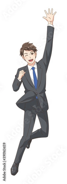 Obraz ジャンプするスーツの若い男性