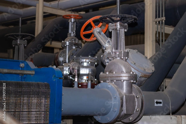 Obraz Big valve and pipe line on water system in factory