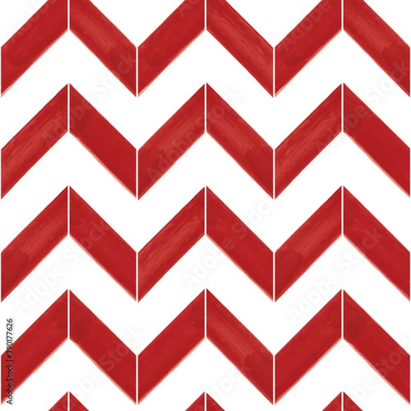 Fototapeta Vector red striped chevrons white seamless pattern