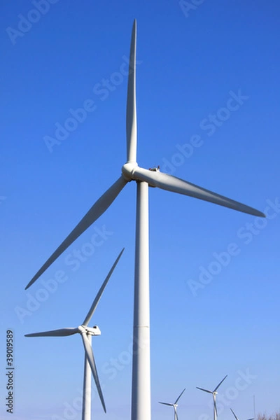 Obraz Wind mills against blue sky background
