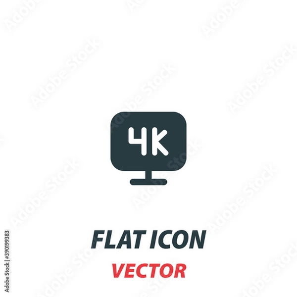 Fototapeta 4K TV icon in a flat style. Vector illustration pictogram on white background. Isolated symbol suitable for mobile concept, web apps, infographics, interface and apps design