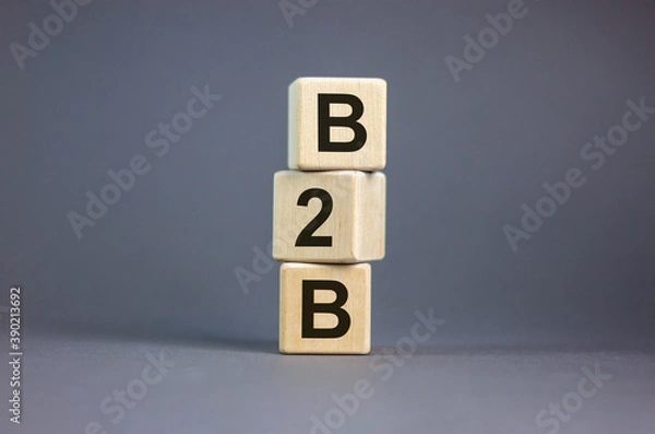Fototapeta Concept word 'B2B - business to business' on cubes on a beautiful grey background. Business concept. Copy space.