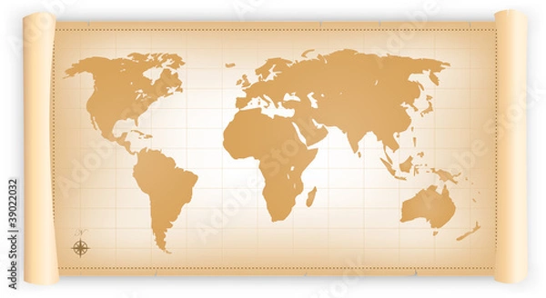 Obraz Vintage World Map On Parchment Scroll