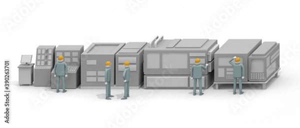 Fototapeta A person who works in a factory. Operate the machine. Make precision equipment. The person who checks the machine.