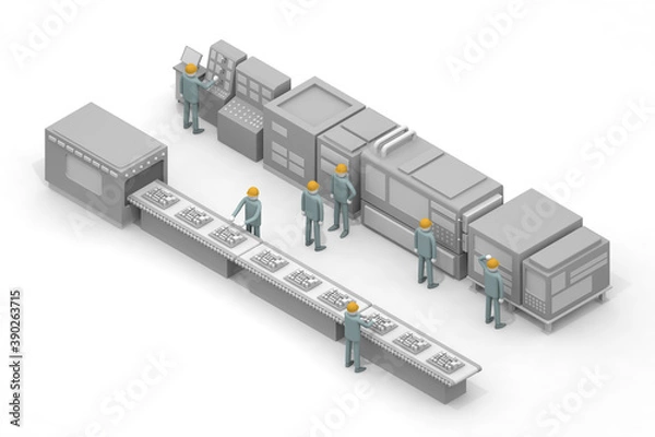 Fototapeta Work in the manufacturing industry. Remember the job. The person who operates the machine. Assembly line work in the factory.